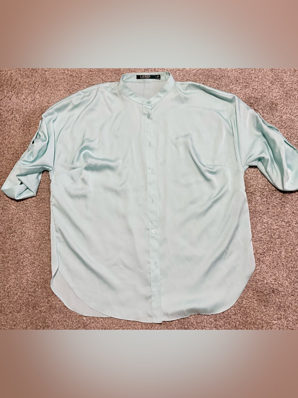 Women's Lauren Ralph Lauren Silk Button Mandarin Collar Tab Sleeve Size 1X